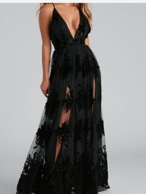 windsor black floral dress Short Black Semi-Formal Dress by La Femme 15858
